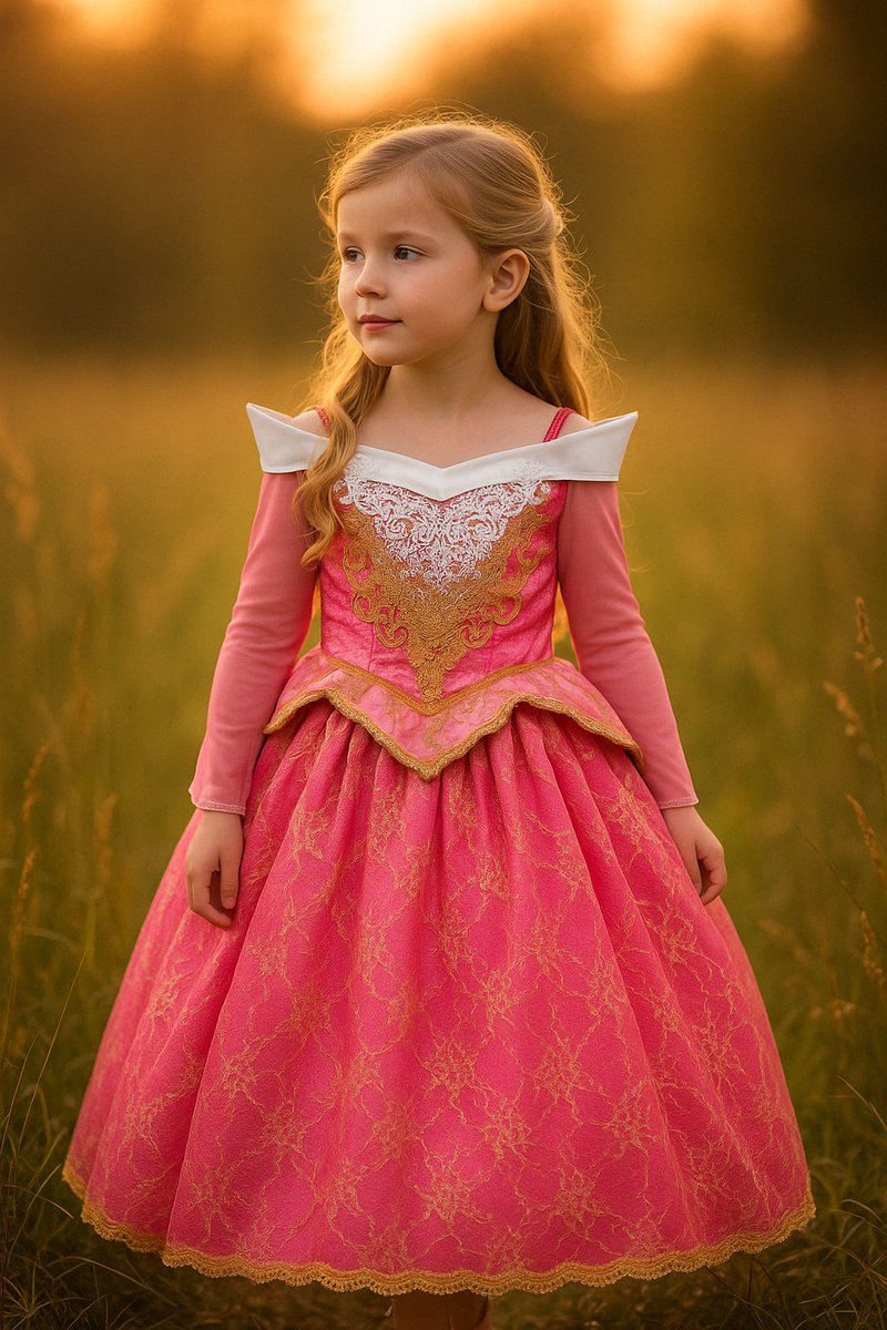 Joya Kids® Roze met Goud Prinses verkleedjurk | Roze Prinsessenjurk | verkleedkleding Meisje | (110) roze goud + kroontje & Staf | Cadeau meisje — afbeelding 11