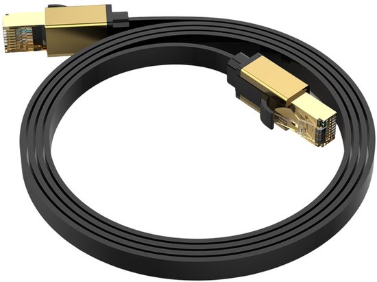 Câble adaptateur Ethernet CAT 8 - câble réseau Internet - Gigabit - 40 Gbps - S/FTP blindé - Câble Internet LAN - RJ45 CAT8 - 2 mètres - noir et or