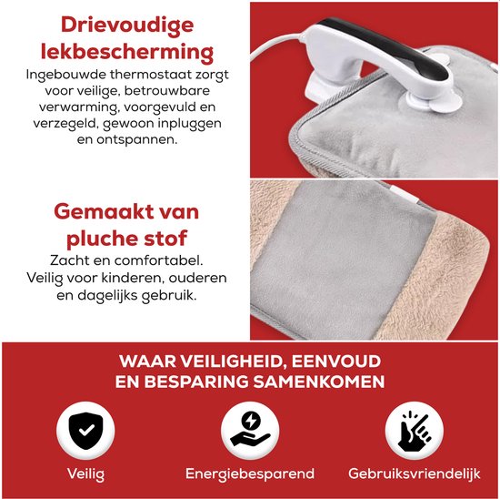 Luxema Elektrische Kruik - Met Handverwarmer - Warmtekussen - Warmwaterkruik - Draadloos - Buikverwarmer - Nekverwarmer - Rugverwarmer - Kruik voor in Bed - Grijs