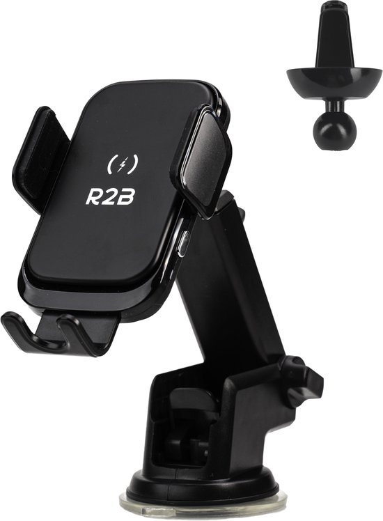 R2B Telefoonhouders Auto Zuignap met Draadloze Oplader - Raam/Dashboard/Ventilatie - Gsm Houder Auto - Autohouder - Telefoonhouder Auto - Mobiel Houder Auto - Telefoon Houder - Auto Telefoonhouder - Phone Holder Car