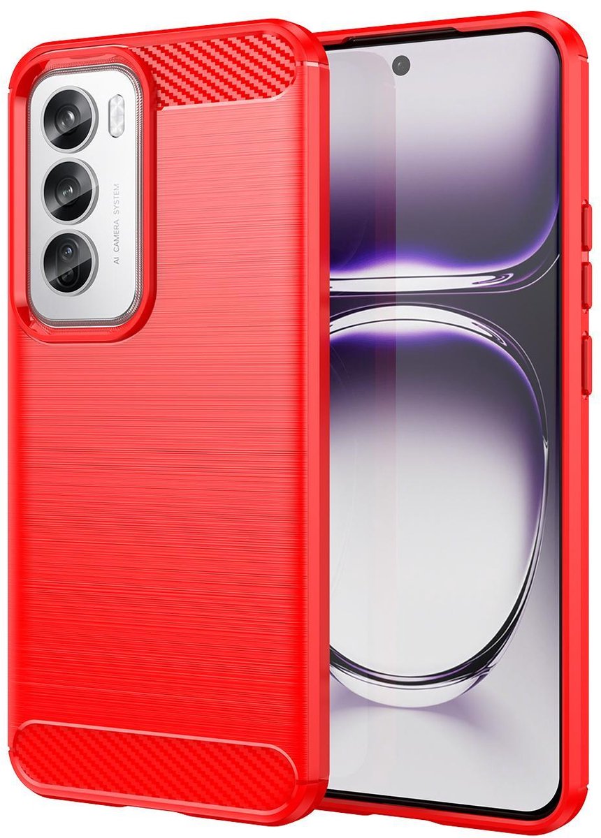 Mobigear Hoesje geschikt voor OPPO Reno 12 Pro Telefoonhoesje Flexibel TPU | Mobigear Brushed Slim Backcover | Reno 12 Pro Case | Back Cover - Rood