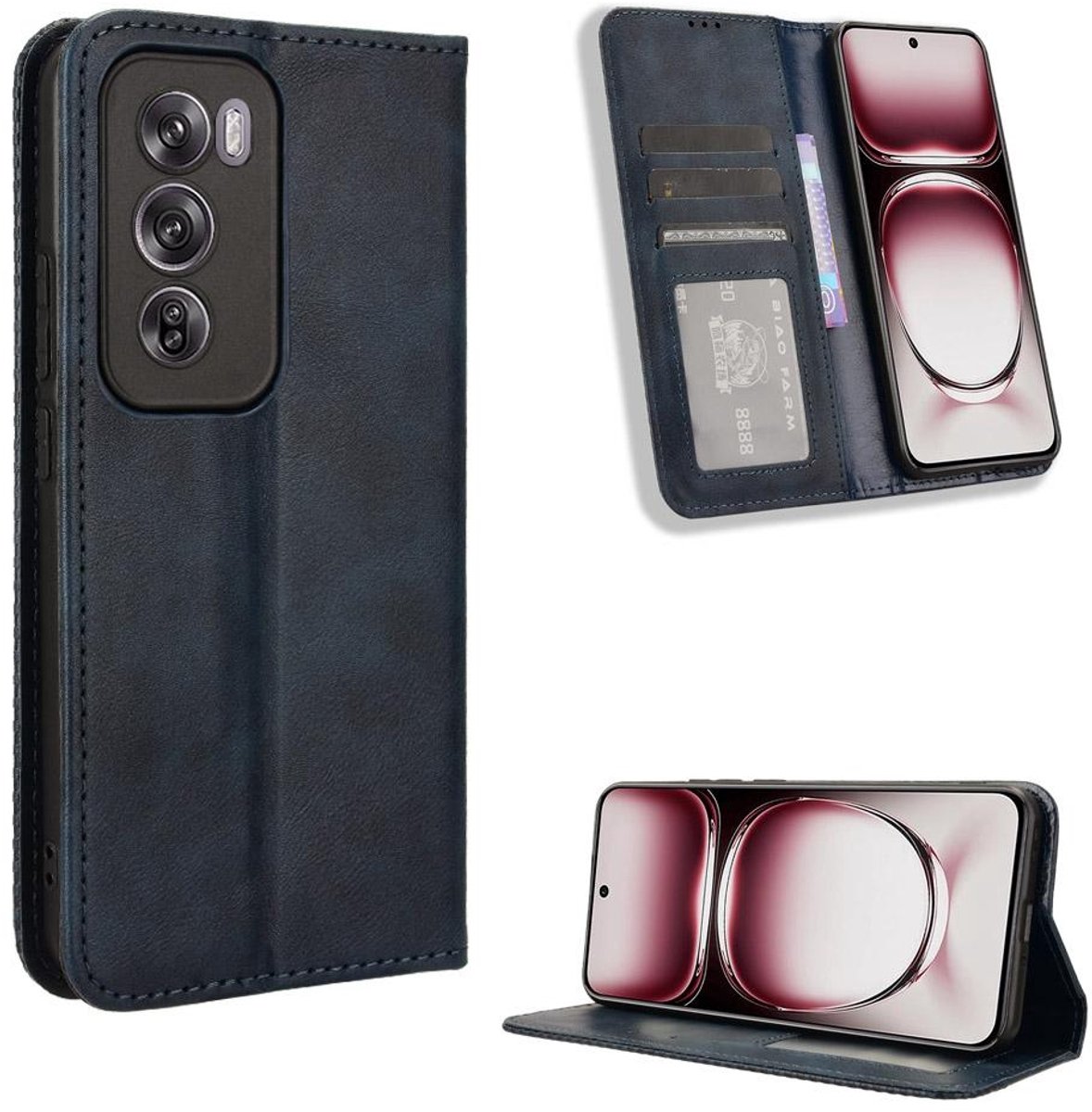 Mobigear Telefoonhoesje geschikt voor OPPO Reno 12 Pro Hoesje | Mobigear Sensation Bookcase Portemonnee | Pasjeshouder voor 3 Pasjes | Telefoonhoesje voor Pinpas / OV Kaart / Rijbewijs - Blauw