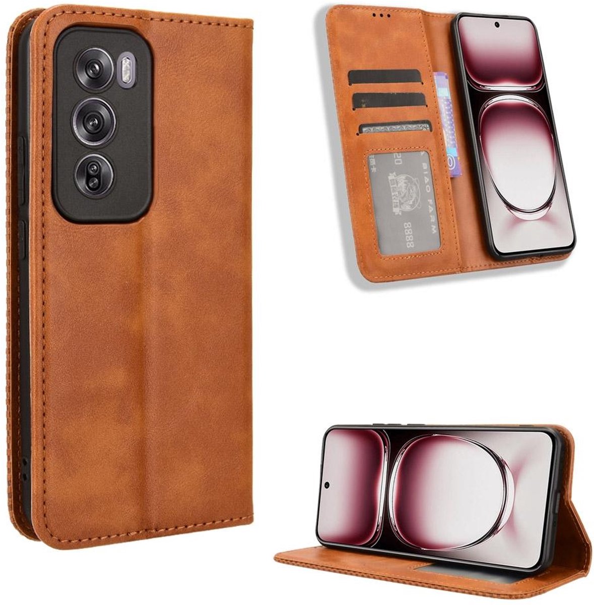 Mobigear Telefoonhoesje geschikt voor OPPO Reno 12 Pro Hoesje | Mobigear Sensation Bookcase Portemonnee | Pasjeshouder voor 3 Pasjes | Telefoonhoesje voor Pinpas / OV Kaart / Rijbewijs - Bruin