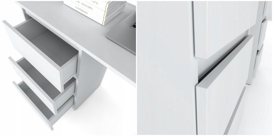 Meuble carré - Bureau Bernova - Wit mat - avec 6 tiroirs