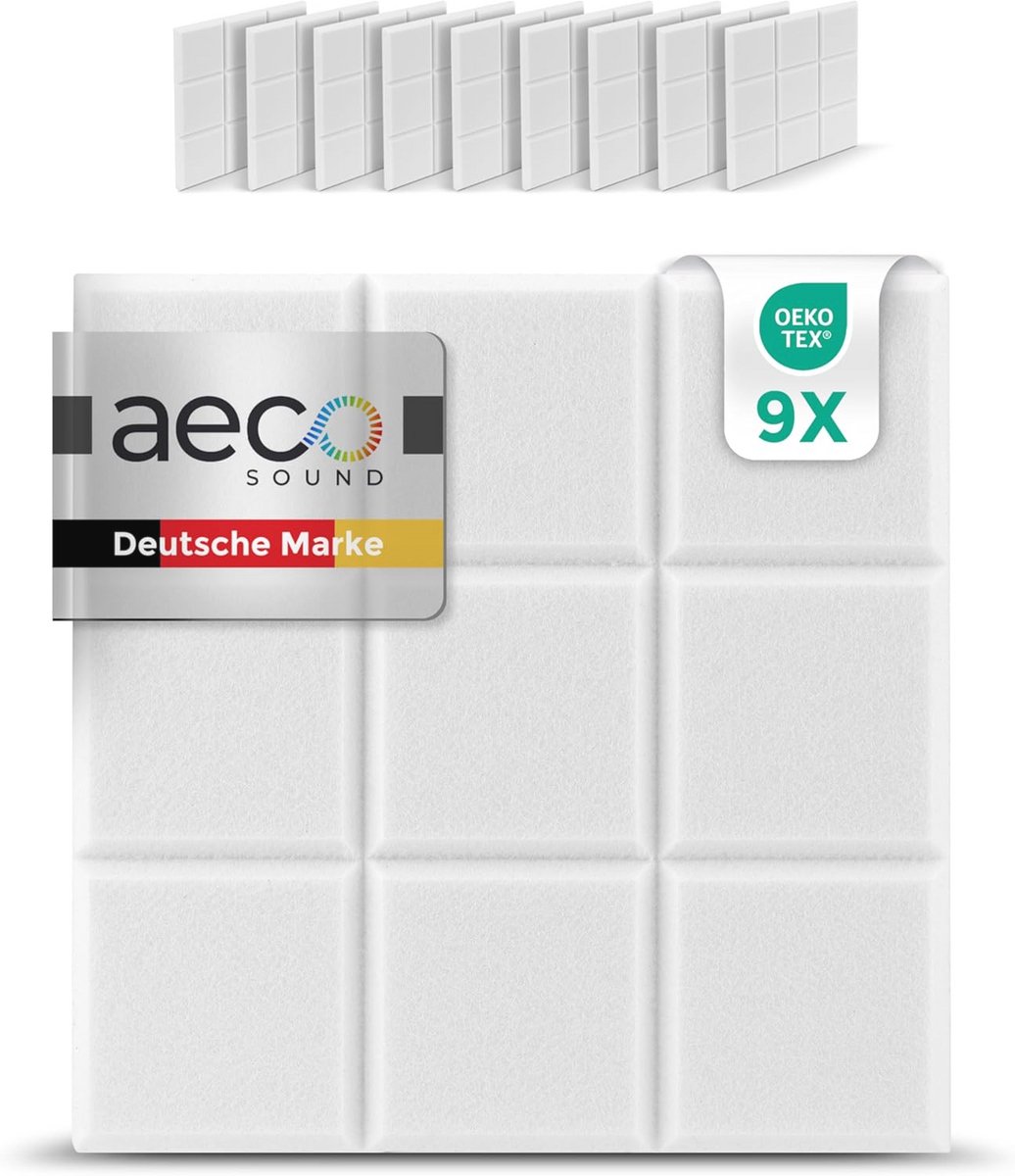 Akoestische Wandpanelen voor Geluidsisolatie - 9 stuks van 30x30cm - Zelfklevend en Extra Dik Vilt