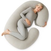 Earkings Zwangerschapskussen Zijslaapkussen 140x70cm C-vorm met Afneembare hoes - Body Pillow lichtgrijs