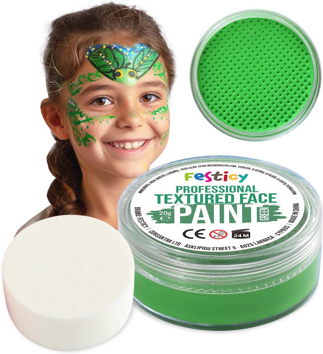 Groene Gezichtsverf voor Kinderen - 20g - Veilig en Huidvriendelijk voor Carnavalskostuums