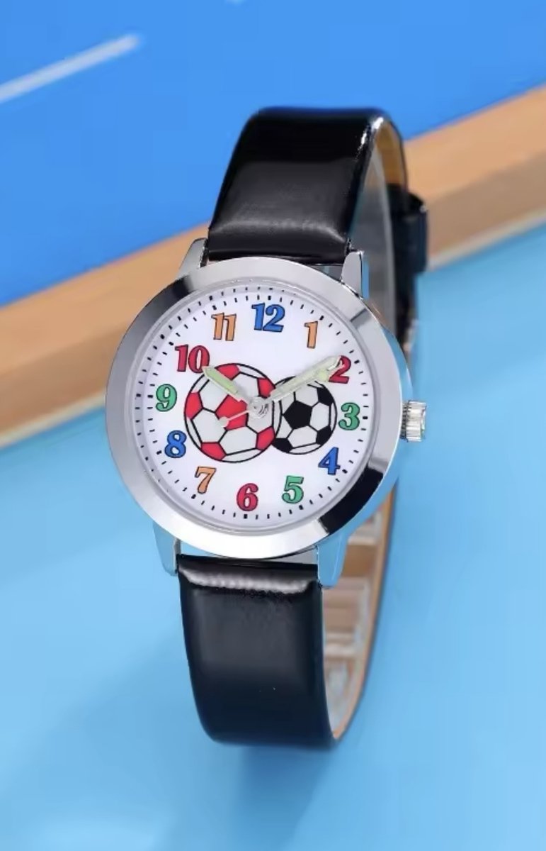 Voetbal horloge zwart bandje