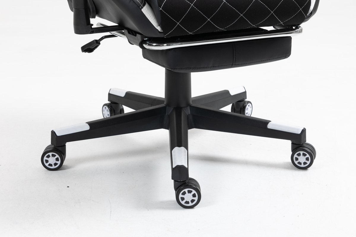 Afbeelding 3 van VDD Gaming - Gamestoel - Gamestoel met Voetsteun - Gamestoel Wit - Gaming Stoel - Bureaustoel gaming - Ergonomische Bureaustoel - Met Nekkussen & Verstelbaar Rugkussen - Gamestoel Met Voetsteun - Ergonomische Game Stoel - Draaistoel - Zwart & Wit