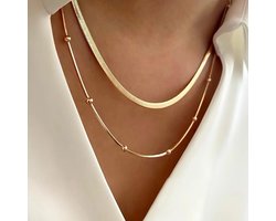 foto van 2-delige Halsketting Set – Goudkleurig – Roestvrijstaal – Dubbele Bolletjes en Slangenketting – Verstelbare Parelketting RVS – Cadeau voor Vrouwen – Moederdag Tip