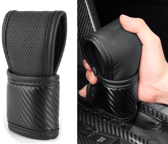 Foto: Luxe pu leren versnellingsbak pook cover antislip geperforeerde grip antizweet universeel zwart