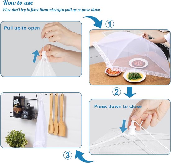 ANYUANKW 6 stuks vliegenkap, 30,5 cm opvouwbare taartafdekking, vliegenscherm, voedselafdekking, vliegenbescherming voor eten, fruit, picknick, BBQ
