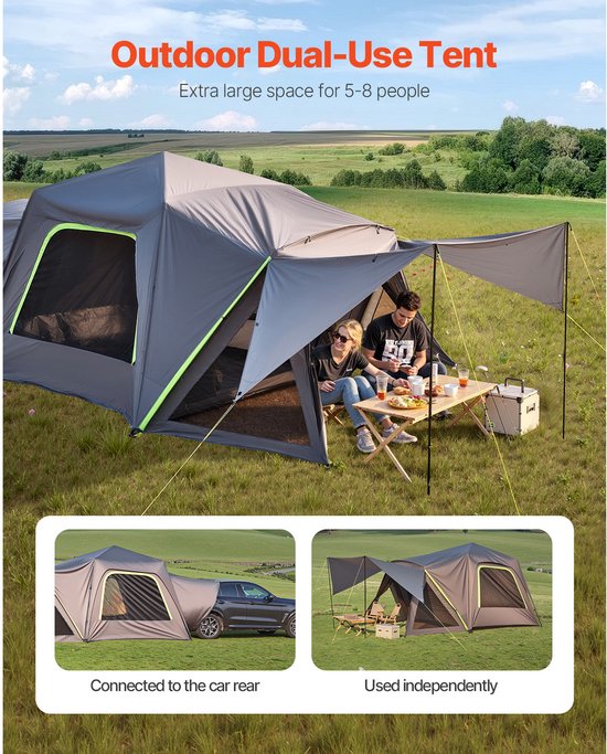 SUV Tent voor Kamperen - 10 ft L x 10 ft B. Een Waterdichte (PU2000 mm) Ruime Dubbellaagse Tent voor 5-8 personen. Wordt Geleverd met Luifel, Gaasramen van Veerbruun — afbeelding 3