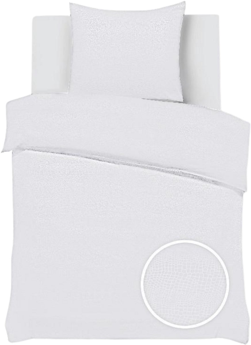 SweetSleeping Dekbedovertrek Croco - Modern - 140 x 220cm + 1 kussensloop 60x70cm - Wit - 100% Zijdezacht Micropercal - Strijkvrij - Krimpvrij