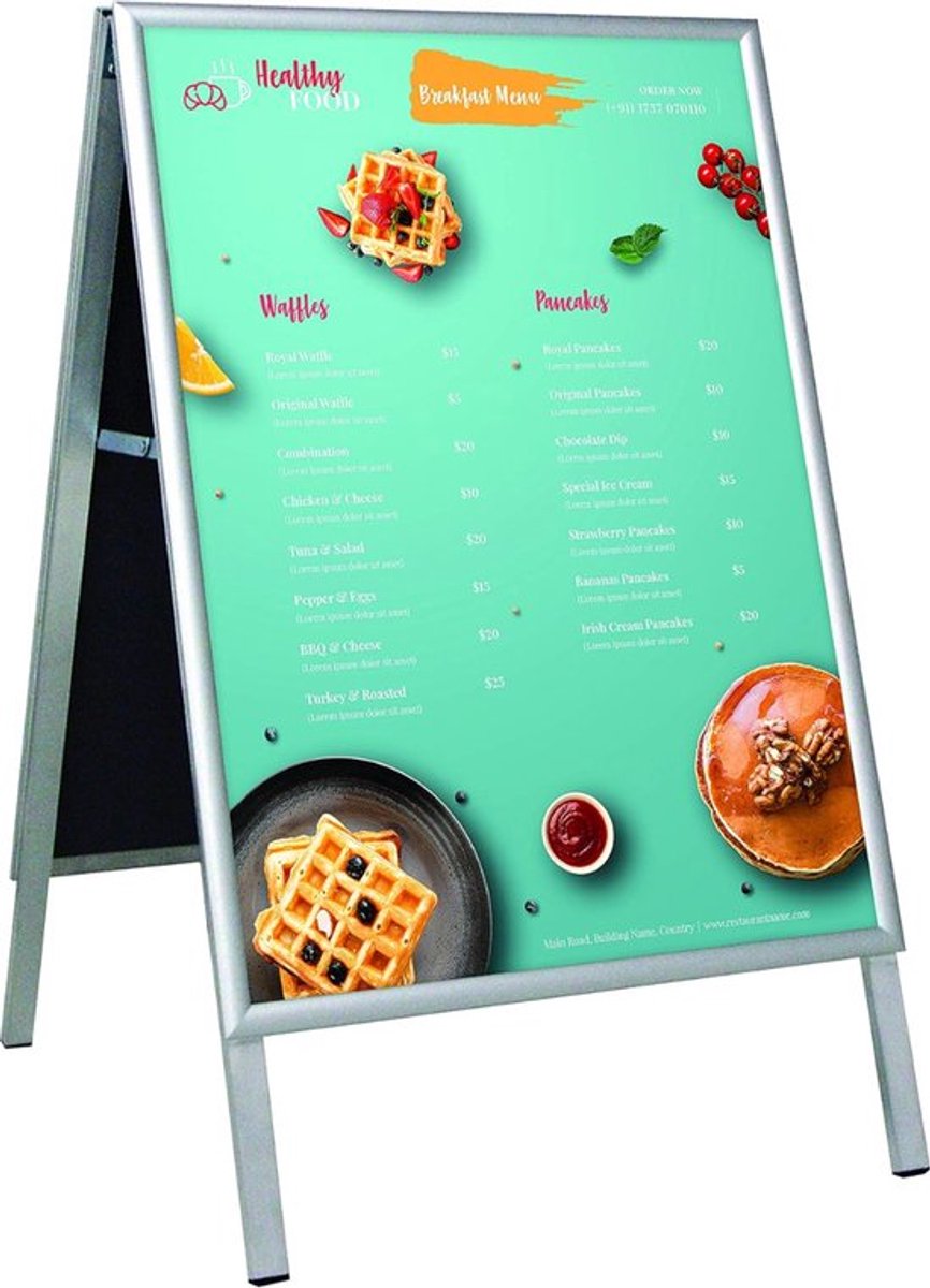Thuys – Stoepbord – A1 – Flipbord – Krijtbord – Voor Horeca – Stijlvol Design – Aantrekkelijk – Zilver