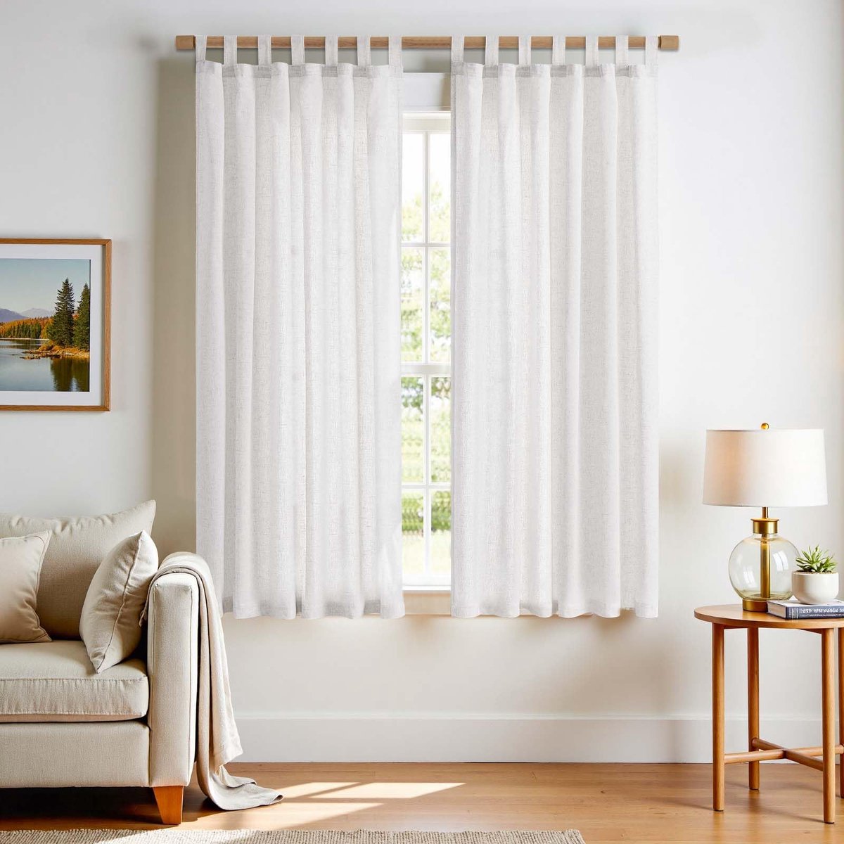Unyqoos Charmante Linnenlook Gordijnen Set met Lussen voor Diverse Ruimtes en Stijlen, 140 x 175 cm Lussen wit