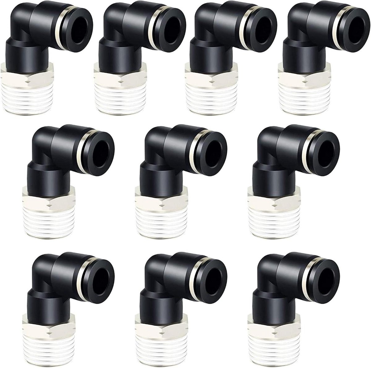 10 stuks zwarte pneumatische elleboog connector 6 mm mannelijke gebogen slangkoppelingen OD X 3/8 NPT perslucht pneumatische schroefdraad
