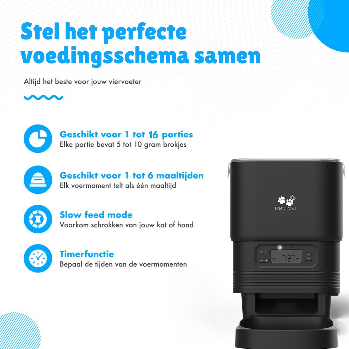 Afbeelding 2 van Pretty Paws PF11 Professionele Automatische Voerbak - Zwart - Instelbaar voedingsschema - Voerautomaat - Voerbak Kat Automatisch - Voerbak Hond - Katten Voerbak - Automatische Voerbak