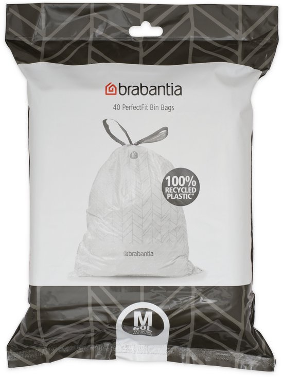 Brabantia PerfectFit sac poubelle avec fermeture code M, 60 litres, 40 pcs/distributeur - White