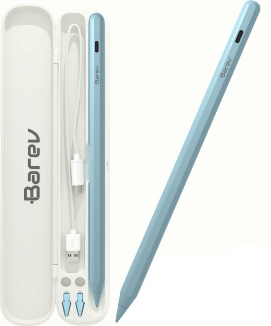 Barev Stylus pen - Alleen voor iPads 2018-2025 - iPad pen - Alternatief voor Apple Pencil-gebruikers - Palm rejection - Magnetisch & USB-C Opladen - Incl 2 extra punten & luxe opbergdoosje