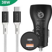 Chargeur Voiture Rapide Synyq 38W – 2 Ports – Inclus Câble de Charge 1m – Certifié – Chargeur adapté pour iPhone 14/13/12/11 – Noir