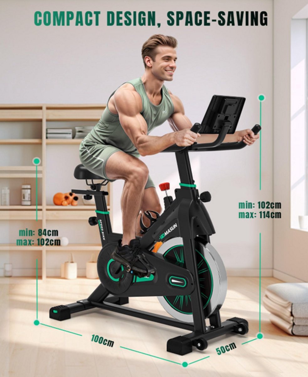 Afbeelding 3 van AtlasStrength Hometrainer - Fitness fiets - 8 weerstandsniveaus - Tablethouder - Transportwielen