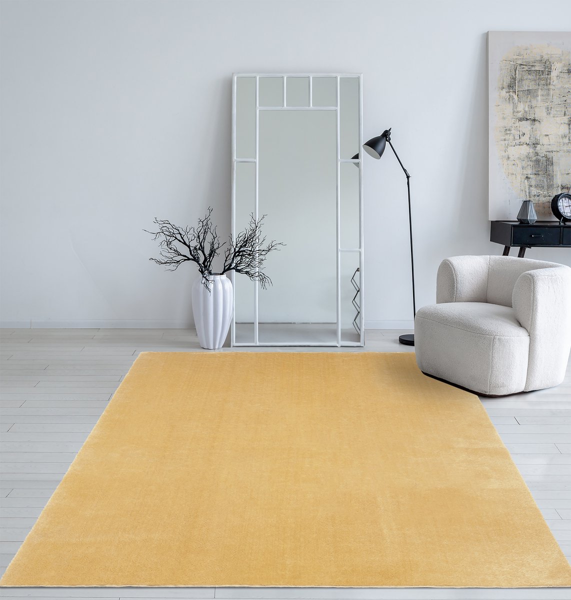 Mia’s Teppiche Taos – superzacht kortflor vloerkleed met antislip rug, wasbaar, goud, 80 x 150 cm
