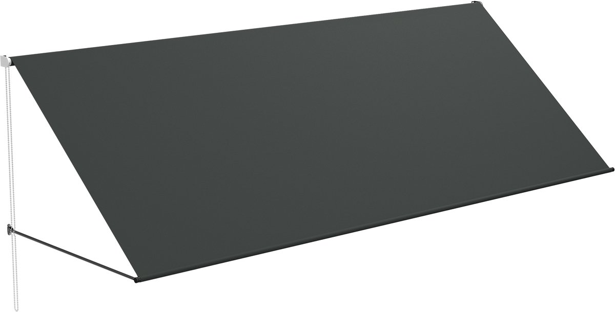 Aufun Balkon zonnescherm UV-bestendig - Handmatige luifel intrekbaar polyesterstaal telescopische luifel- balkonluifel in hoogte en helling verstelbaar Balkon zonnescherm - 350 x 145 cm - antraciet