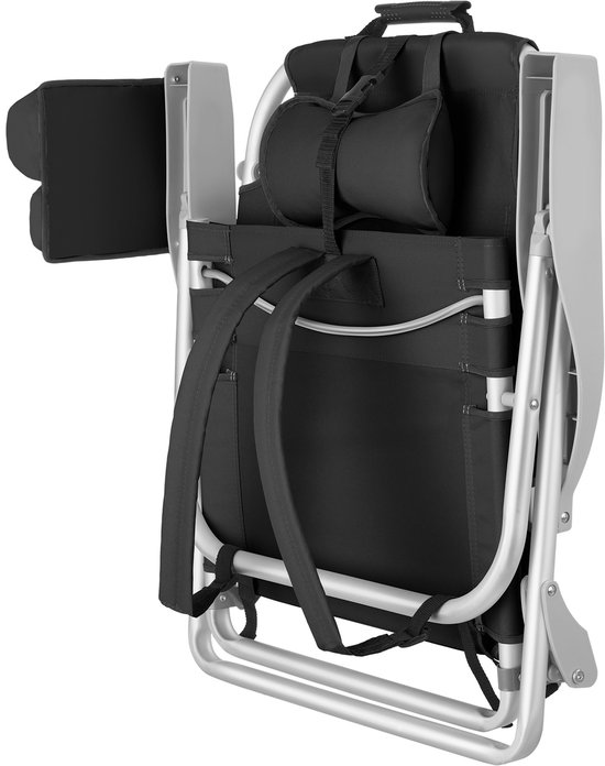tectake® Strandstoelen Coral - Set van 2 Opvouwbare Campingstoelen met Koeltas en Opbergtas - 5-voudig Verstelbare Rugleuning met Hoofdkussen - Brede Armleuningen met Bekerhouder / Telefoonhouder - Inklapbare Kampeerstoel - Zwart van Merkloos — afbeelding 3