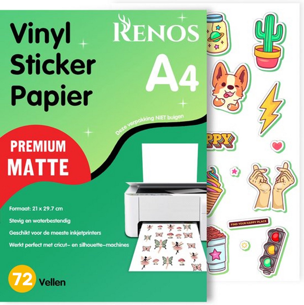 72 Matte Vinyl Stickervellen A4 – Waterbestendig Stickerpapier voor Inkjet & Laser Printer - Geschikt voor Snijmachines
