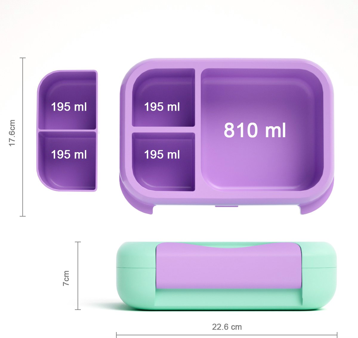 BentOH! Bento Box en Brooddoos 2-in-1 voor Kinderen - Zeemeermin - Lekvrij & BPA-vrij – Met 3 Uitneembare Vakken – Magnetron-, Vriezer- & Vaatwasser bestendig — afbeelding 2