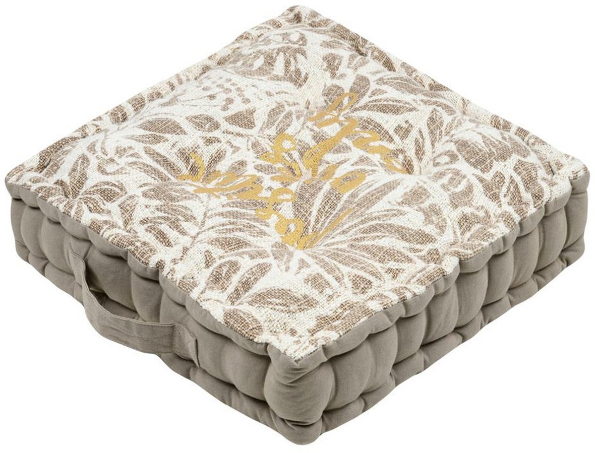 Stof Textile Vloerkussen Leaves - taupe/wit - katoen - 45 x 45 x 10 cm - vierkant - Extra dik - extra zitplaatsen - spelen - gamen - relaxen