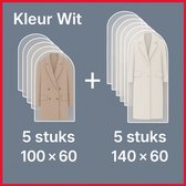 Kledinghoes - Opbergtas - 10 Stuks Wit transparant - 5 stuks 60x140cm en 5 stuks 60x100cm - Kledingzak - Kledingzakken met rits - Waterbestendig