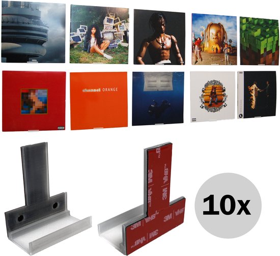 Nillie LP houder aan de muur - 10 stuks - Transparant - Plakkende LP houder - Vinyl houder - CD houder - Fotolijstplank - LP opbergsysteem - Platen houder - Eenvoudige installatie