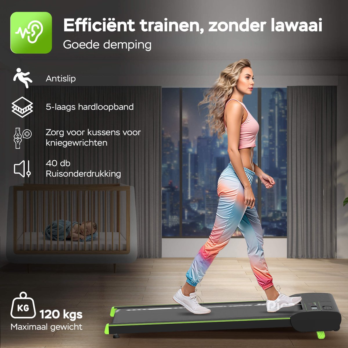 Turbotronic Loopband ST-510 6 km/u Inklapbaar Zwart/Groen - afbeelding 2