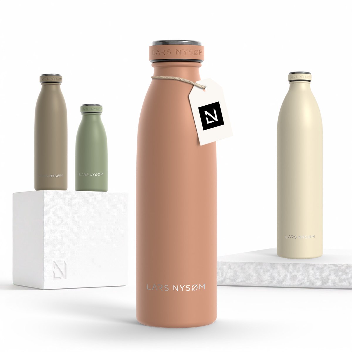 LARS NYSØM - 'Ren' Roestvrijstalen drinkfles 500ml - BPA-vrij geïsoleerde waterfles 05 Liter - Nude