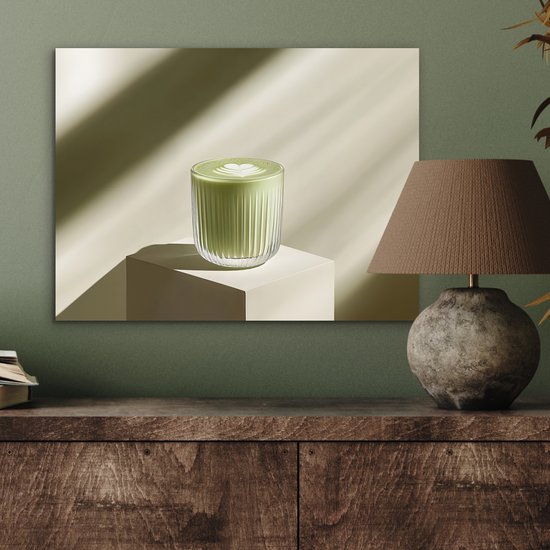 Aluminium schilderij 40x30 cm - Wanddecoratie metaal - Matcha - Glas - Groen - Minimalistisch - Metalen muurdecoratie woonkamer - Decoratie industrieel - Foto op dibond - Industriële accessoires slaapkamer