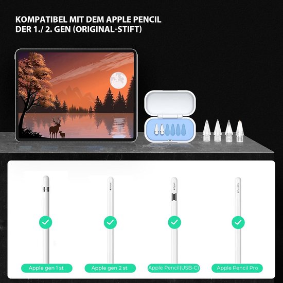 Vervangende Penpunten - 6 Stuks - Vervangende Potloodpunten Geschikt Voor Apple Pencil Pro，apple 2e 1e Generatie USB-C En Logitech Crayon Digital Pencil - Replacement Tips - Met Opbergdoos — afbeelding 4