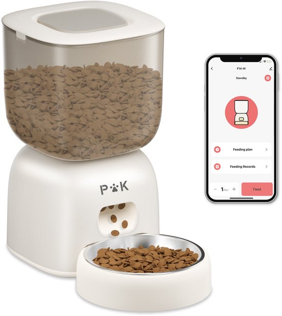 PUPPY KITTY Automatische Voerbak Kat 3L - WiFi - Voerautomaat Dispenser met Smart App - Voice Recorder - Voerbak Kat en Hond - Inclusief 1 RVS Voerbakken - Wit - PUPPY - €36,59