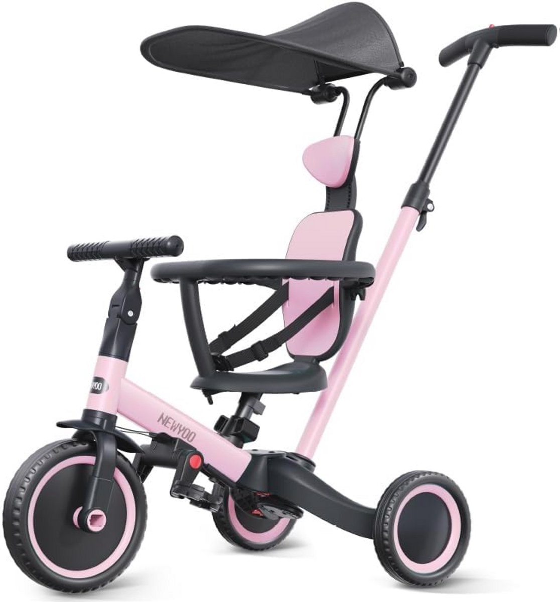 5-in-1 Driewieler voor Peuters 1-3 Jaar met Duwstang en Luifel - Multifunctionele Loopfiets voor Kinderen
