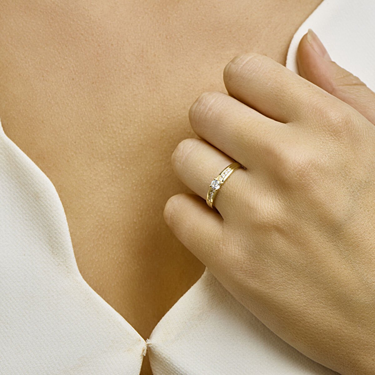 9K Gouden Geel Kleurig Ring met Zirkonia - 8000244