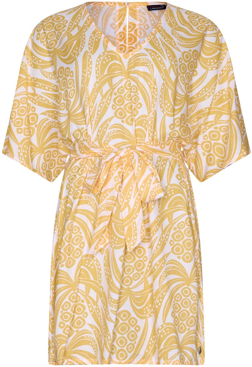 Rebelle Jurk Tropical Jungle - Viscose - Geel/Wit - Maat 44