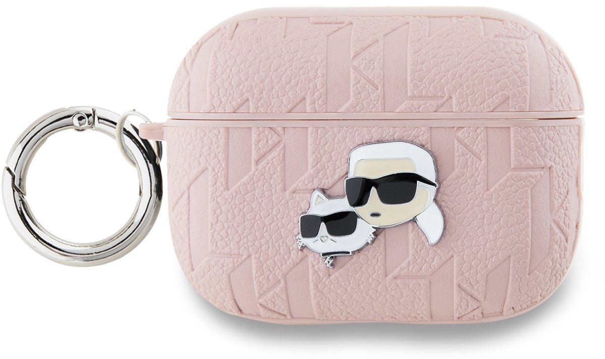 Karl Lagerfeld, Zaak voor AirPods Pro 2 met reliëfpatroon van Karl en Choupette, Roze