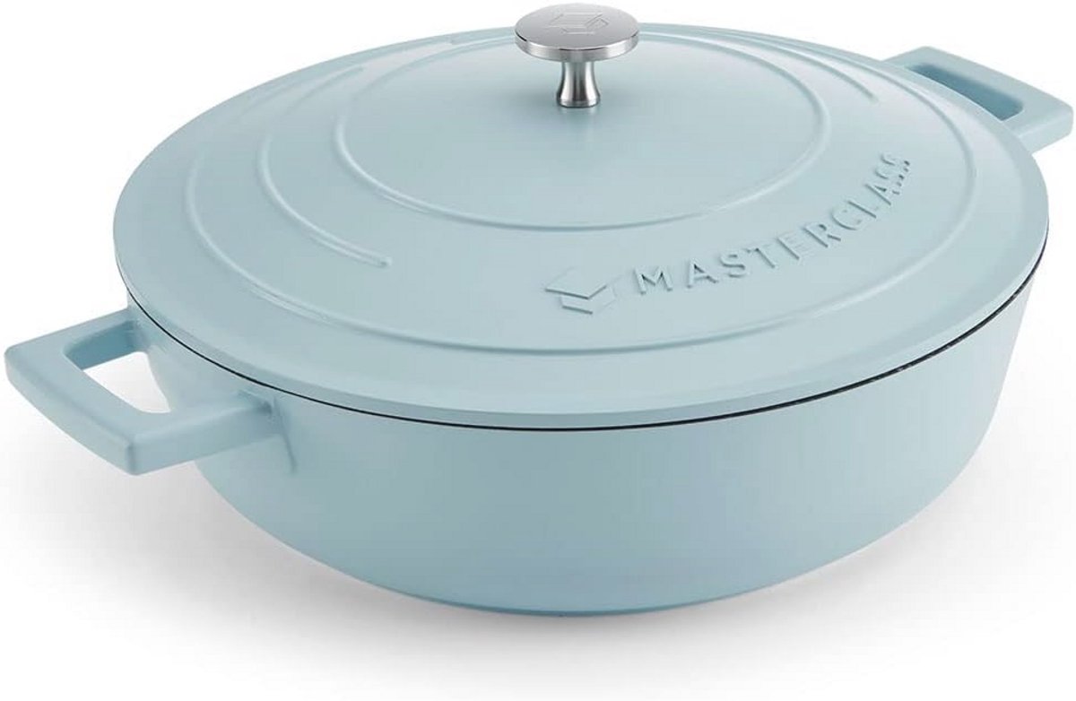 Ondiepe Braadpan 4L - Lichtgewicht Gietaluminium, Inductie- en Ovenbestendig, Hemelsblauw