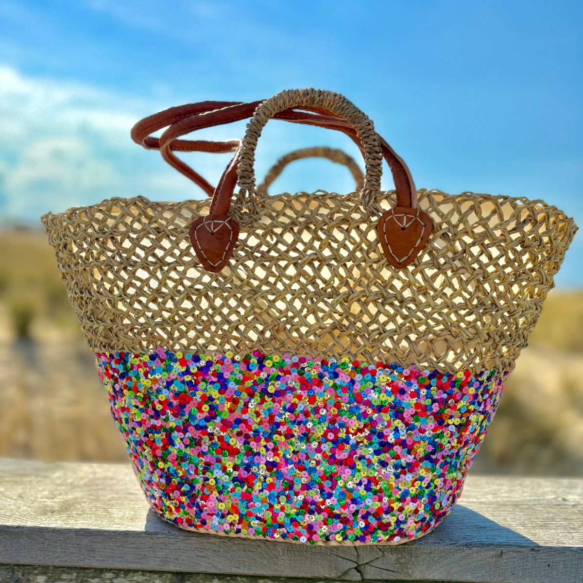 Bohemida- Rieten Tas - Boho Ibiza Shopper tas/Strandtas - Dounia Multi - Pailletten - Afsluitbaar- Handgemaakt