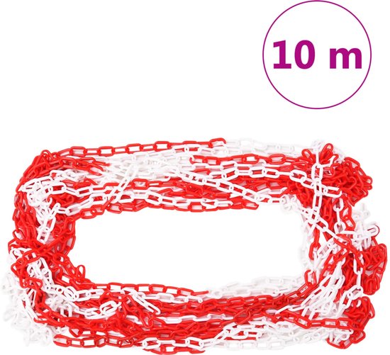 vidaXL Kettingpalenset rood-wit met kunststof ketting 10 mtr