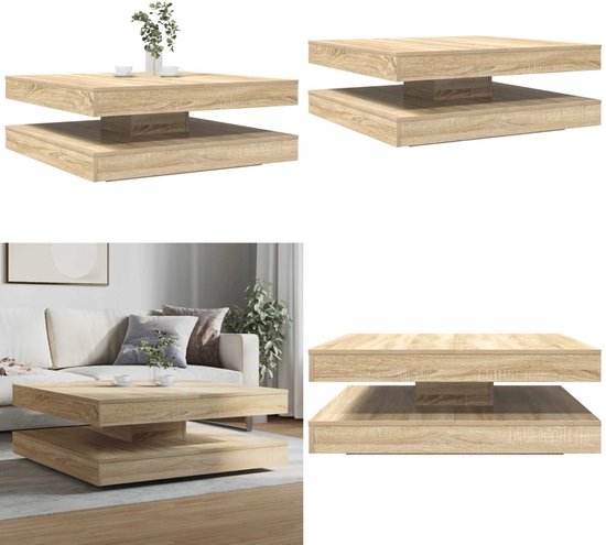 Salontafel 360 graden draaibaar 70x70x34,5 cm wit | -nl