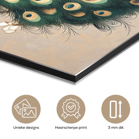 Tableau aluminium 40x60 cm - Décoration murale métal - Paon - Branche - Fleurs - Décoration murale métal salon - Décoration industrielle - Photo sur dibond - Accessoires industriels chambre