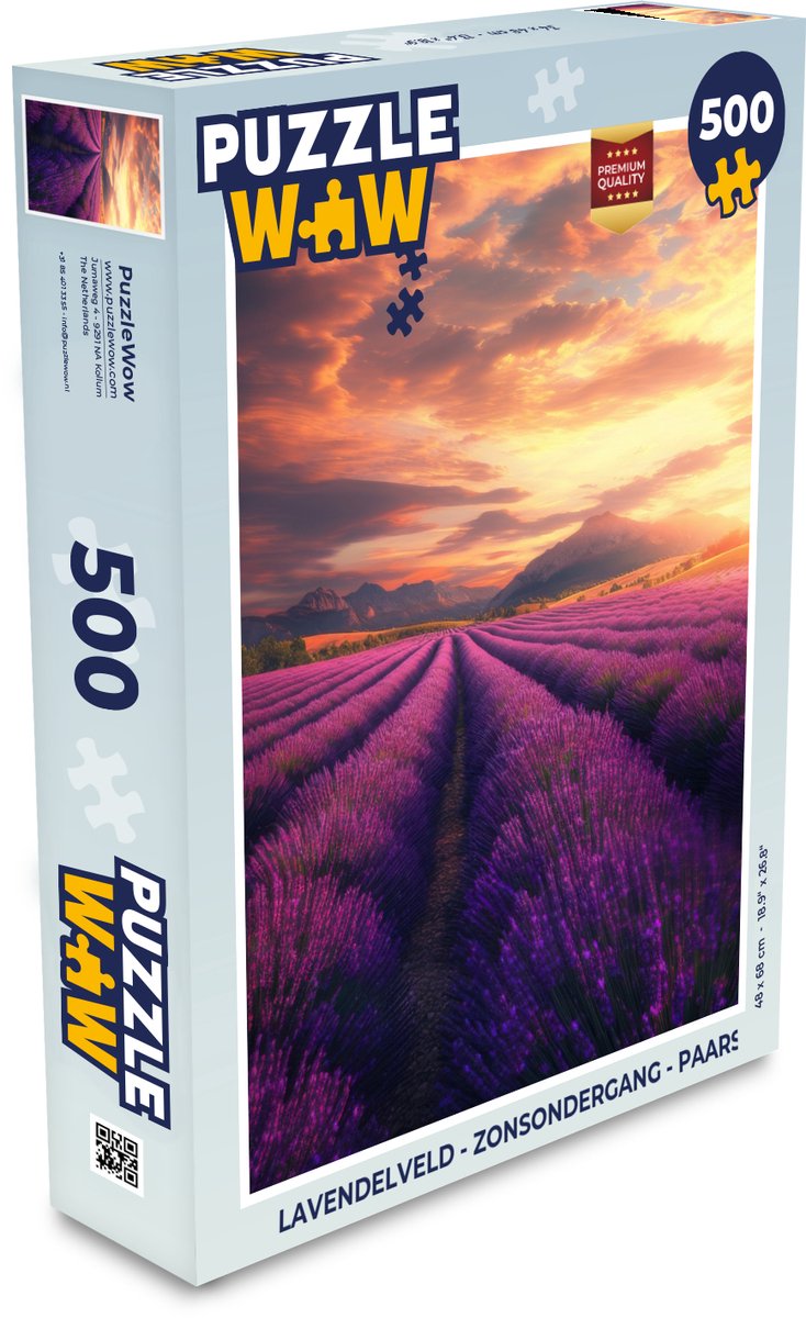 Puzzel Lavendelveld - Zonsondergang - Paars - Legpuzzel - Puzzel 500 stukjes