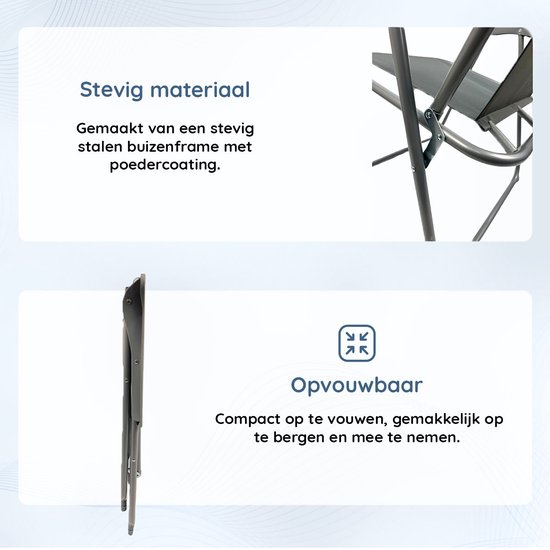 EASTWALL Opvouwbare Kampeerstoel - 2 stuks - Multifunctionele Vouwstoel - Campingstoel - Tuinstoel Inklapbaar - Klapstoel -Strandstoel - Visstoel - Grijs van Merkloos — afbeelding 2
